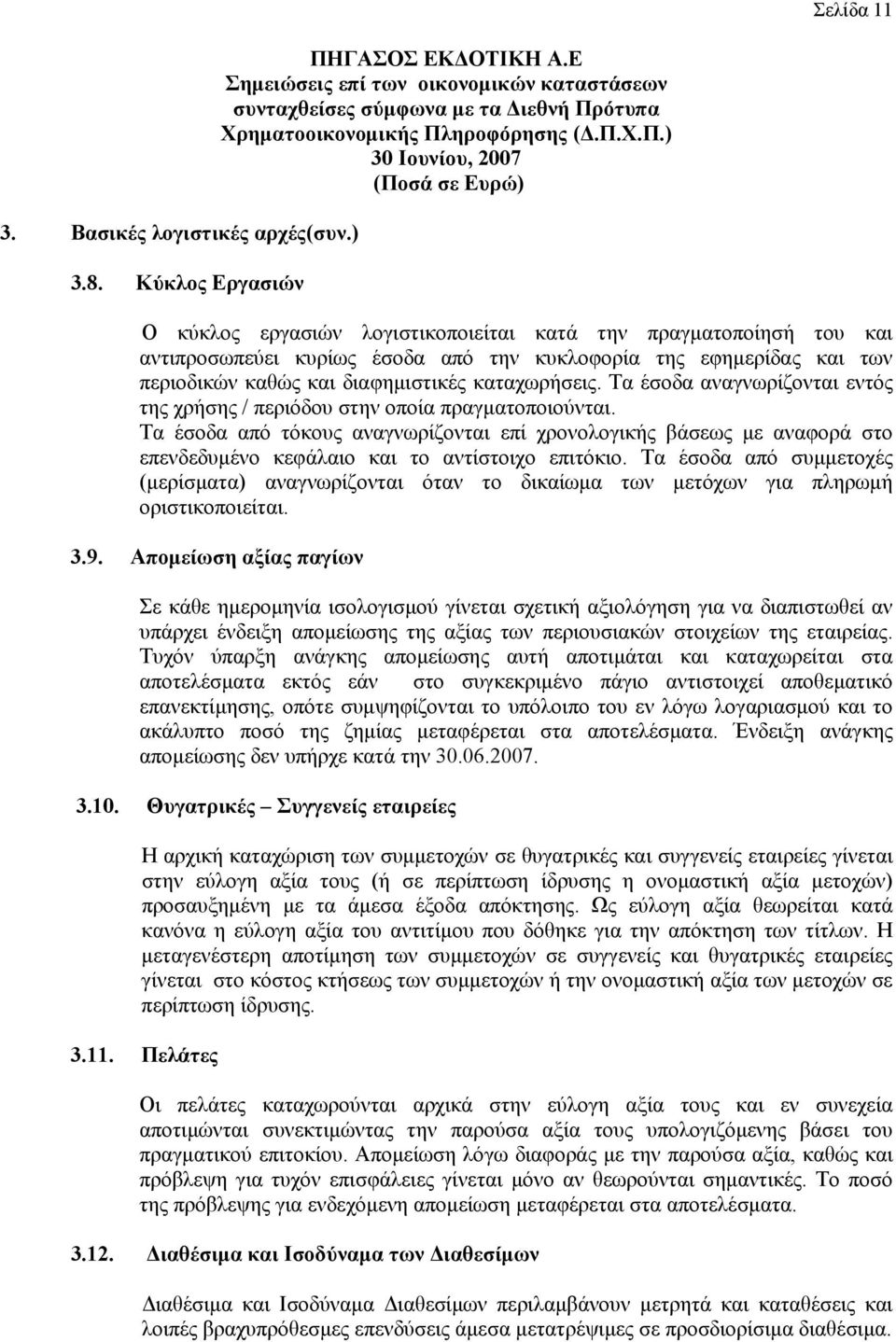 Τα έσοδα αναγνωρίζονται εντός της χρήσης / περιόδου στην οποία πραγματοποιούνται.