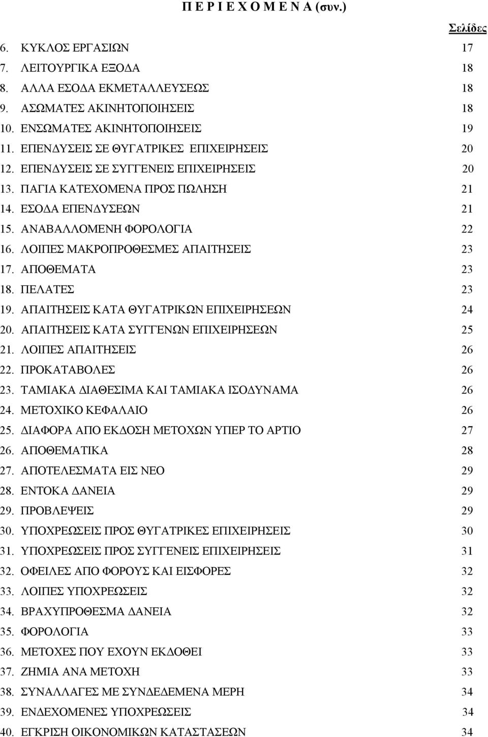 ΛΟΙΠΕΣ ΜΑΚΡΟΠΡΟΘΕΣΜΕΣ ΑΠΑΙΤΗΣΕΙΣ 23 17. ΑΠΟΘΕΜΑΤΑ 23 18. ΠΕΛΑΤΕΣ 23 19. ΑΠΑΙΤΗΣΕΙΣ ΚΑΤΑ ΘΥΓΑΤΡΙΚΩΝ ΕΠΙΧΕΙΡΗΣΕΩΝ 24 20. ΑΠΑΙΤΗΣΕΙΣ ΚΑΤΑ ΣΥΓΓΕΝΩΝ ΕΠΙΧΕΙΡΗΣΕΩΝ 25 21. ΛΟΙΠΕΣ ΑΠΑΙΤΗΣΕΙΣ 26 22.