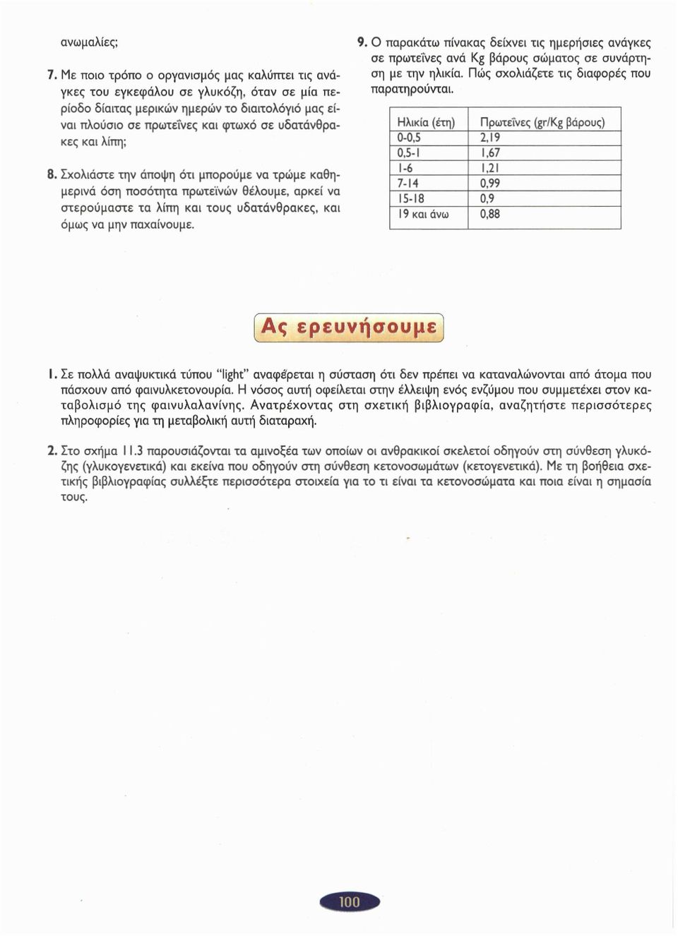 λίπη; 8. Σχολιάστε την άποψη ότι μπορούμε να τρώμε καθημερινά όση ποσότητα πρωτεϊνών θέλουμε, αρκεί να στερούμαστε τα λίπη και τους υδατάνθρακες, και όμως να μην παχαίνουμε. 9.