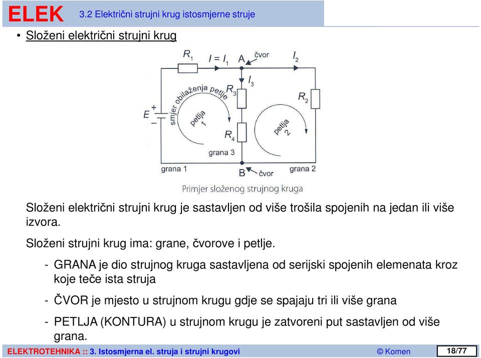 - GANA je dio strujnog kruga sastavljena od serijski spojenih elemenata kroz koje teče ista struja - ČVO je mjesto u