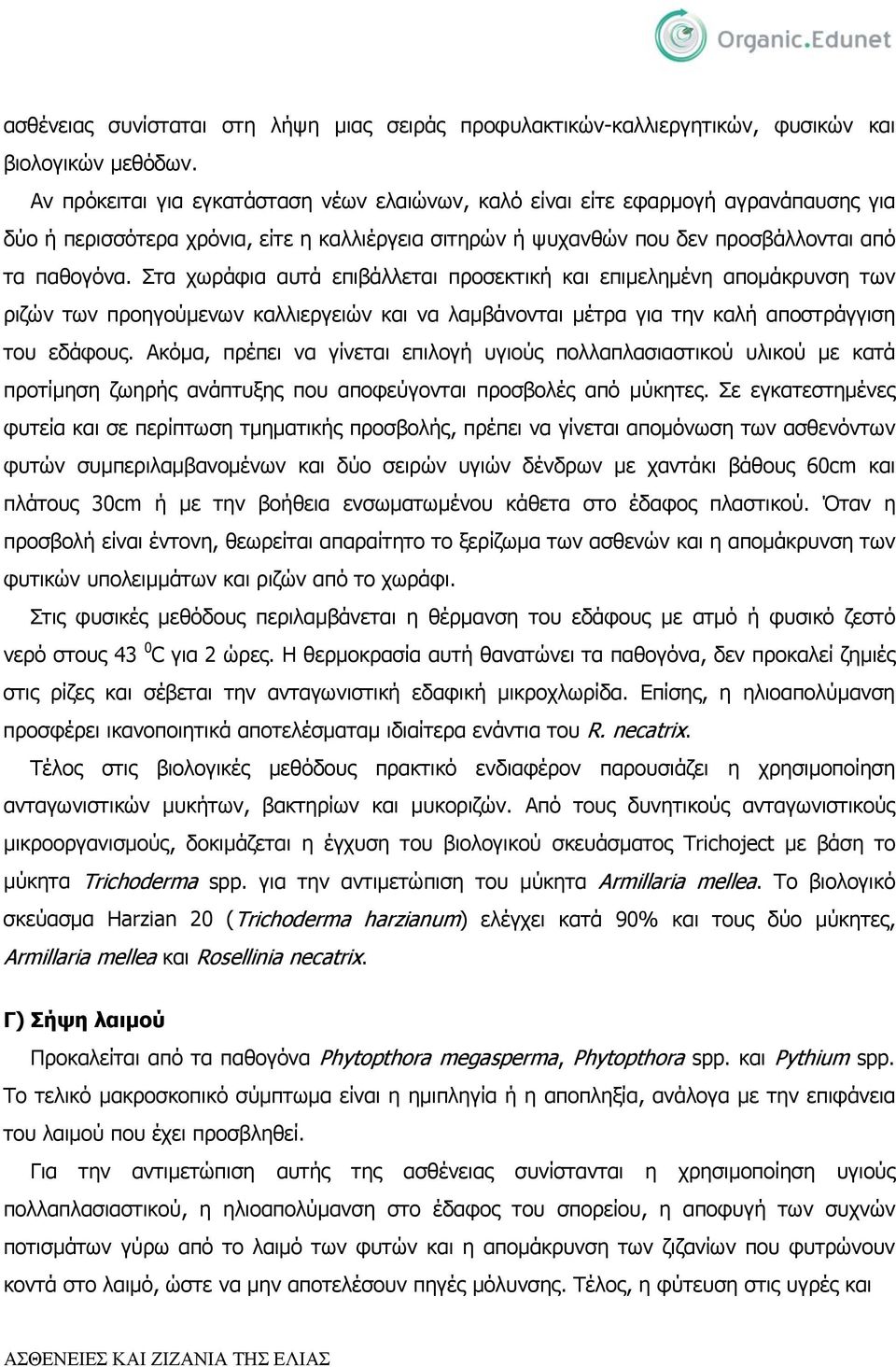 Στα χωράφια αυτά επιβάλλεται προσεκτική και επιμελημένη απομάκρυνση των ριζών των προηγούμενων καλλιεργειών και να λαμβάνονται μέτρα για την καλή αποστράγγιση του εδάφους.