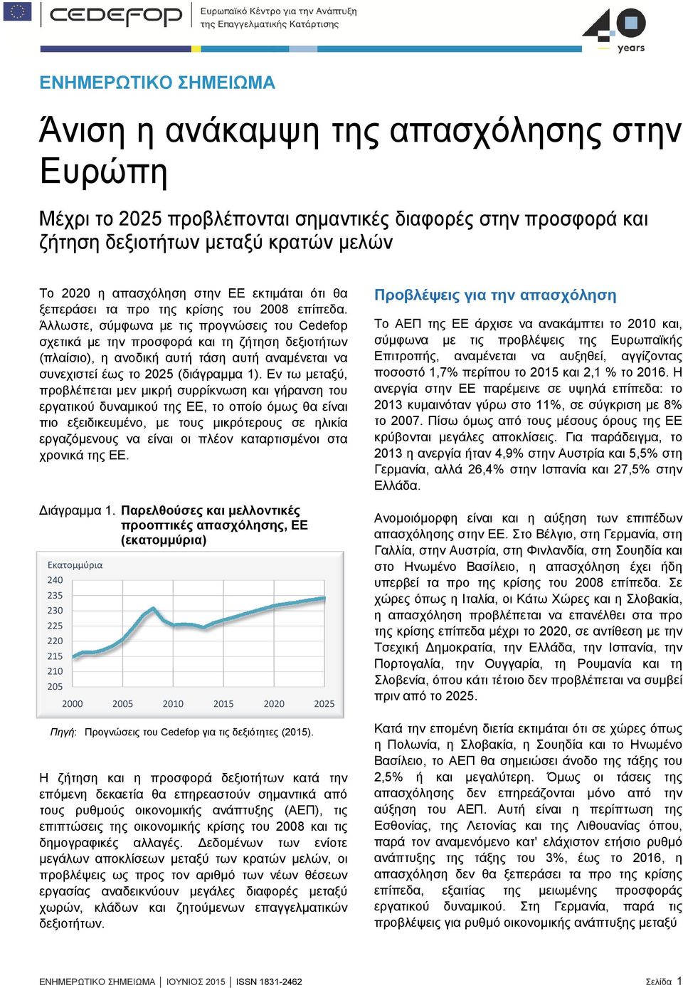 Άλλωστε, σύμφωνα με τις προγνώσεις του Cedefop σχετικά με την προσφορά και τη ζήτηση δεξιοτήτων (πλαίσιο), η ανοδική αυτή τάση αυτή αναμένεται να συνεχιστεί έως το 2025 (διάγραμμα 1).