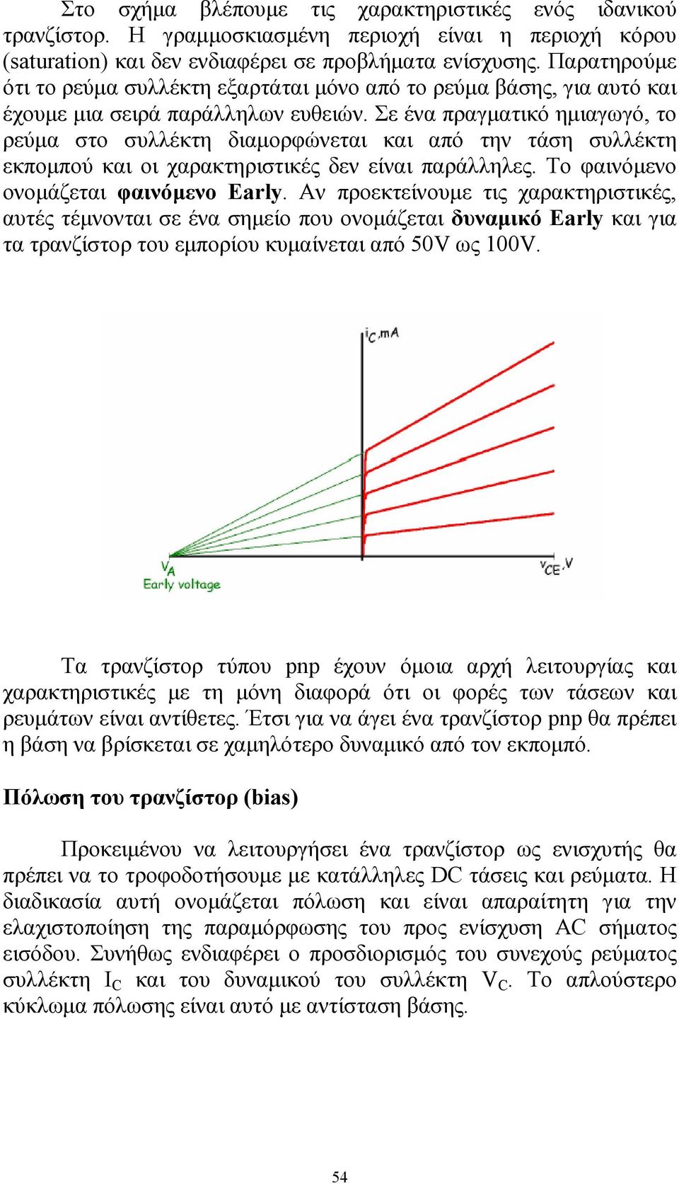 Σε ένα πραγµατικό ηµιαγωγό, το ρεύµα στο συλλέκτη διαµορφώνεται και από την τάση συλλέκτη εκποµπού και οι χαρακτηριστικές δεν είναι παράλληλες. Το φαινόµενο ονοµάζεται φαινόµενο Early.