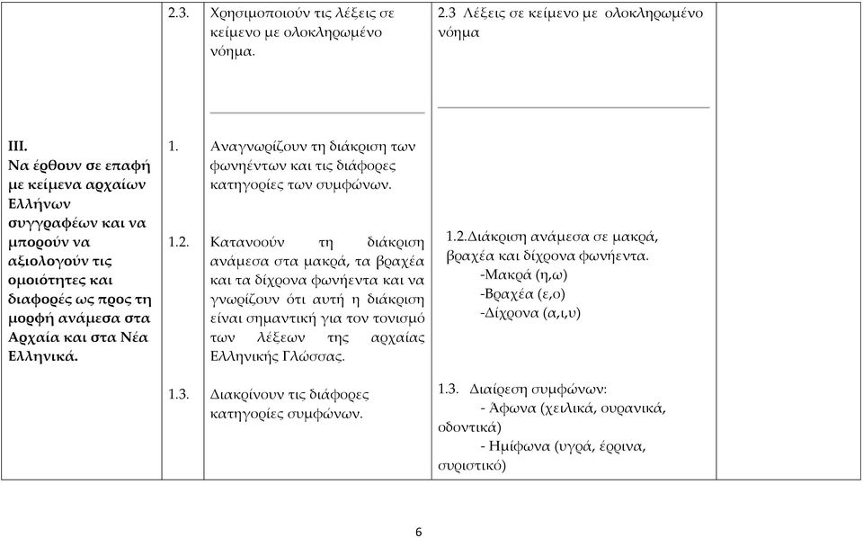 Αναγνωρίζουν τη διάκριση των φωνηέντων και τις διάφορες κατηγορίες των συμφώνων.