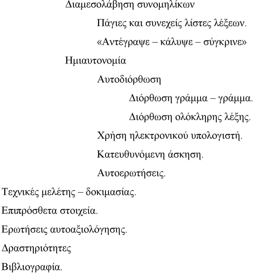 Διόρθωση ολόκληρης λέξης. Χρήση ηλεκτρονικού υπολογιστή. Κατευθυνόμενη άσκηση.