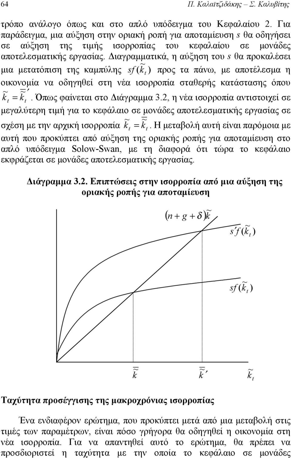 Διαγραμματικά, η αύξηση του s θα προκαλέσει μια μετατόπιση της καμπύλης sf ( προς τα πάνω, με αποτέλεσμα η οικονομία να οδηγηθεί στη νέα ισορροπία σταθερής κατάστασης όπου =.