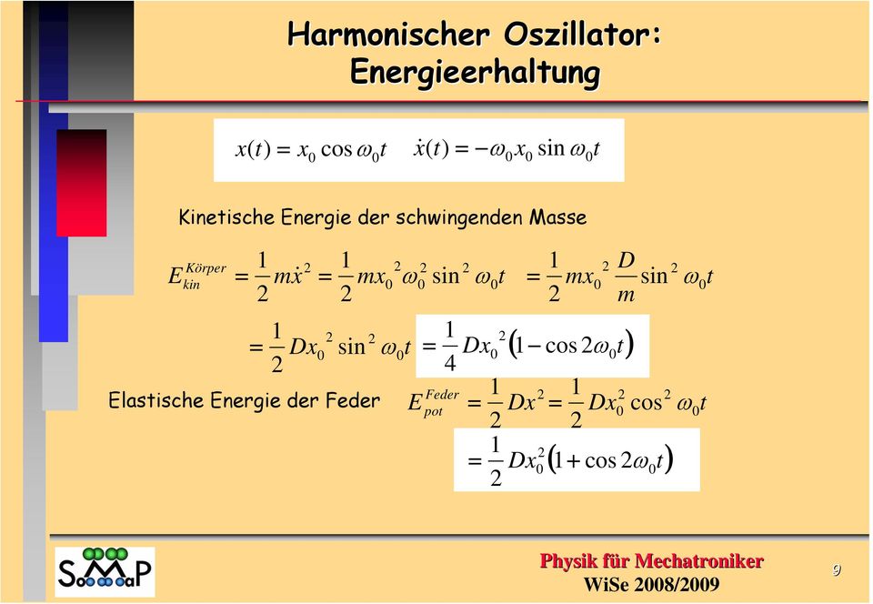 & Elasische Energie der Feder D m ω sin ω m sin ω m D sin