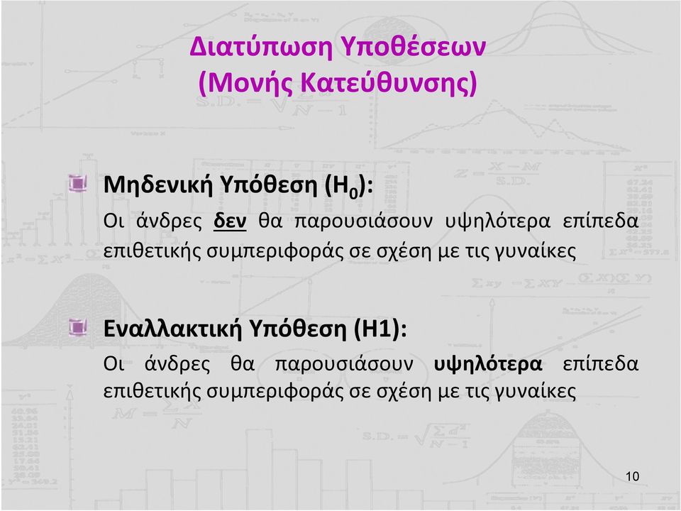 σε σχέση με τις γυναίκες Εναλλακτική Υπόθεση (Η1): Οι άνδρες θα