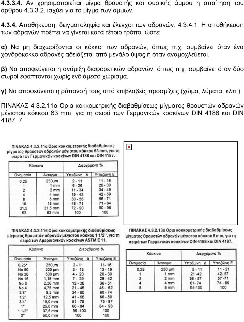 β) Να αποφεύγεται η ανάμιξη διαφορετικών αδρανών, όπως π.χ. συμβαίνει όταν δύο σωροί εφάπτονται χωρίς ενδιάμεσο χώρισμα.