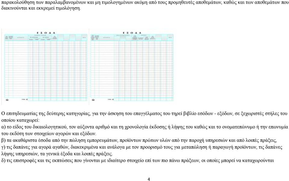 αριθμό και τη χρονολογία έκδοσης ή λήψης του καθώς και το ονοματεπώνυμο ή την επωνυμία του εκδότη των στοιχείων αγορών και εξόδων.