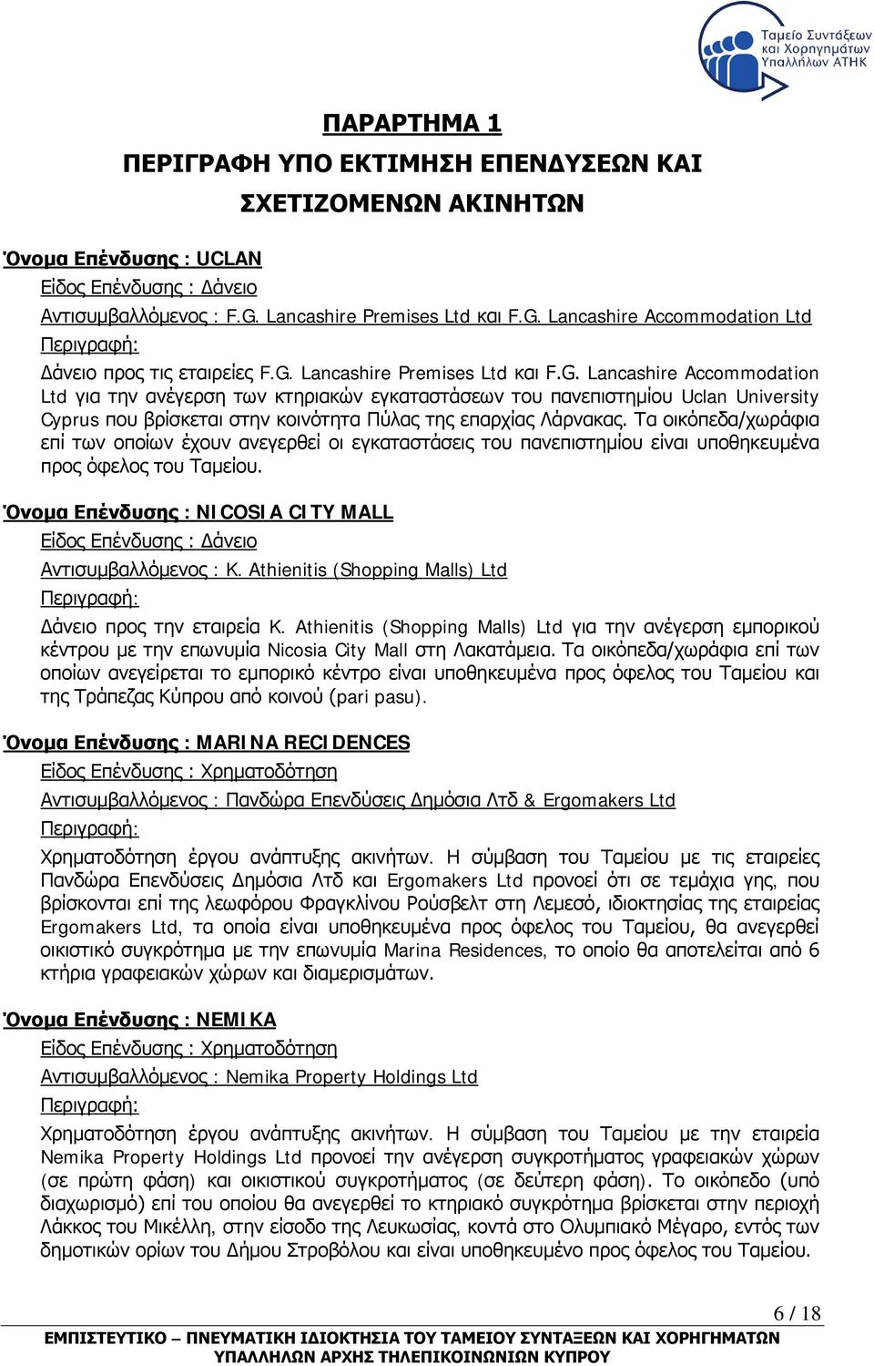 Lancashire Accommodation Ltd Δάνειο προς τις εταιρείες F.G.