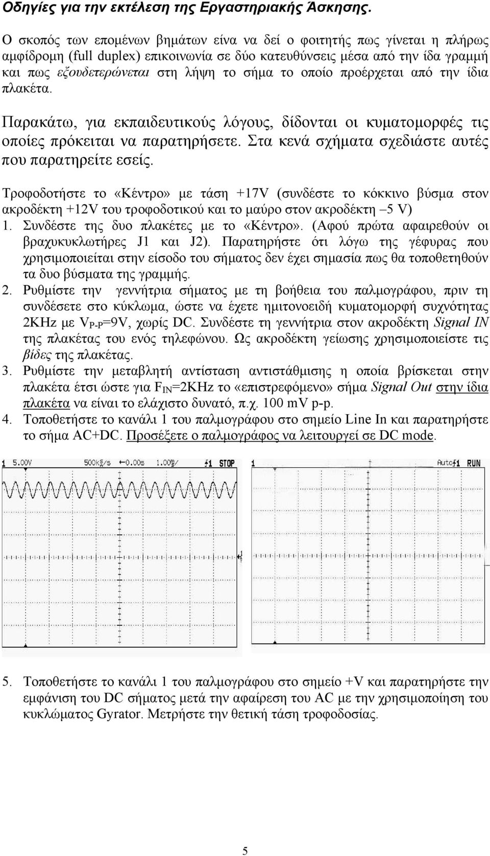 οποίο προέρχεται από την ίδια πλακέτα. Παρακάτω, για εκπαιδευτικούς λόγους, δίδονται οι κυματομορφές τις οποίες πρόκειται να παρατηρήσετε. Στα κενά σχήματα σχεδιάστε αυτές που παρατηρείτε εσείς.