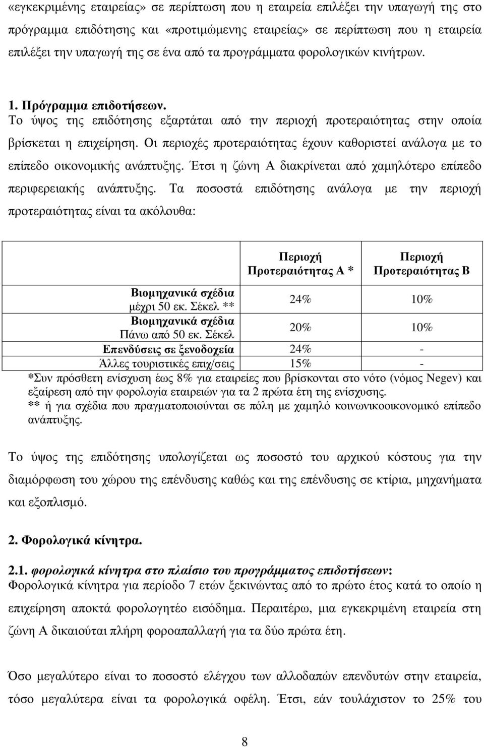 Οι περιοχές προτεραιότητας έχουν καθοριστεί ανάλογα με το επίπεδο οικονομικής ανάπτυξης. Έτσι η ζώνη Α διακρίνεται από χαμηλότερο επίπεδο περιφερειακής ανάπτυξης.