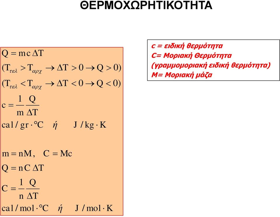 Μοριακή Θερμότητα (γραμμομοριακή ειδική θερμότητα) Μ=