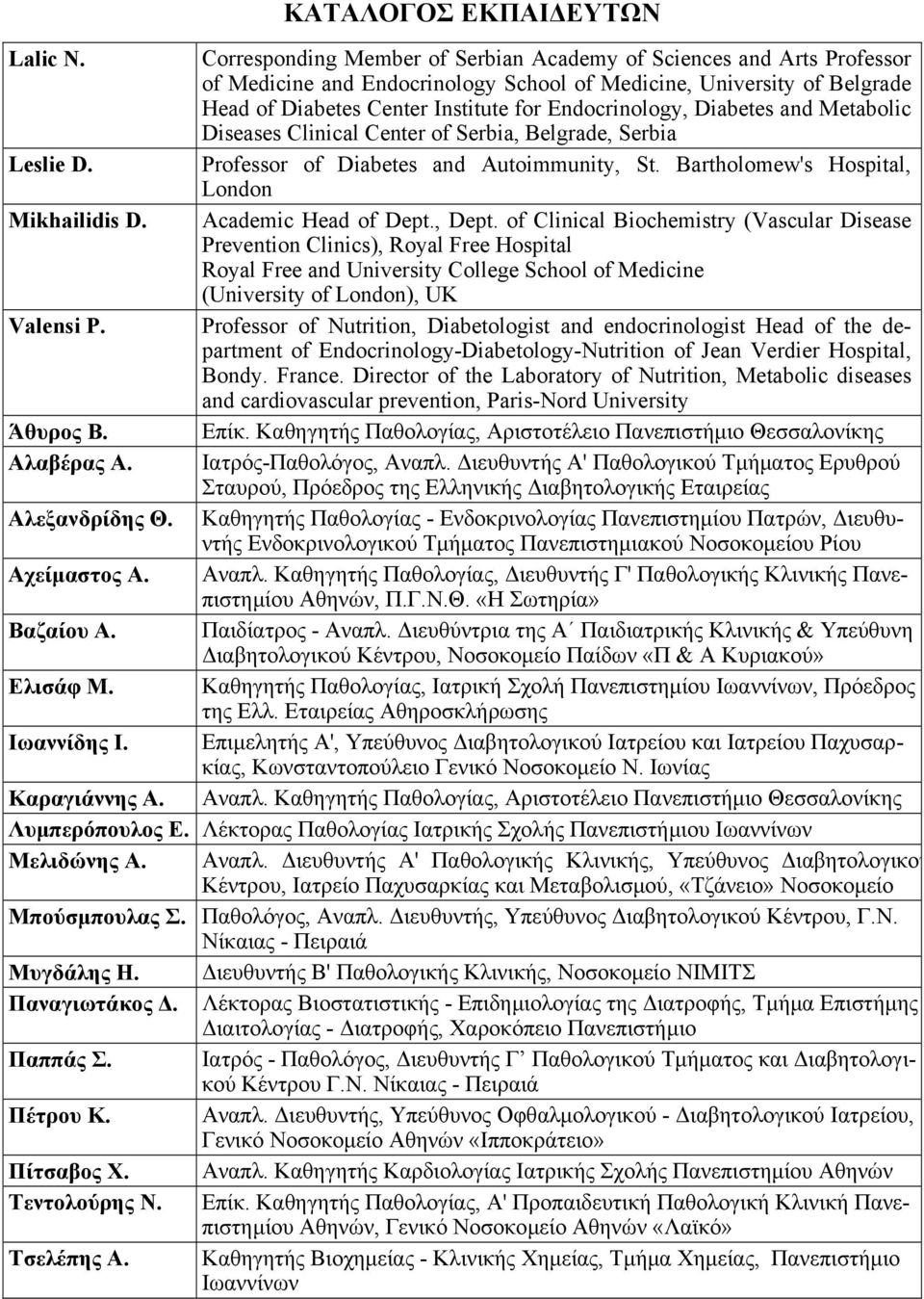 Diabetes and Metabolic Diseases Clinical Center of Serbia, Belgrade, Serbia Leslie D. Professor of Diabetes and Autoimmunity, St. Bartholomew's Hospital, London Mikhailidis D. Academic Head of Dept.