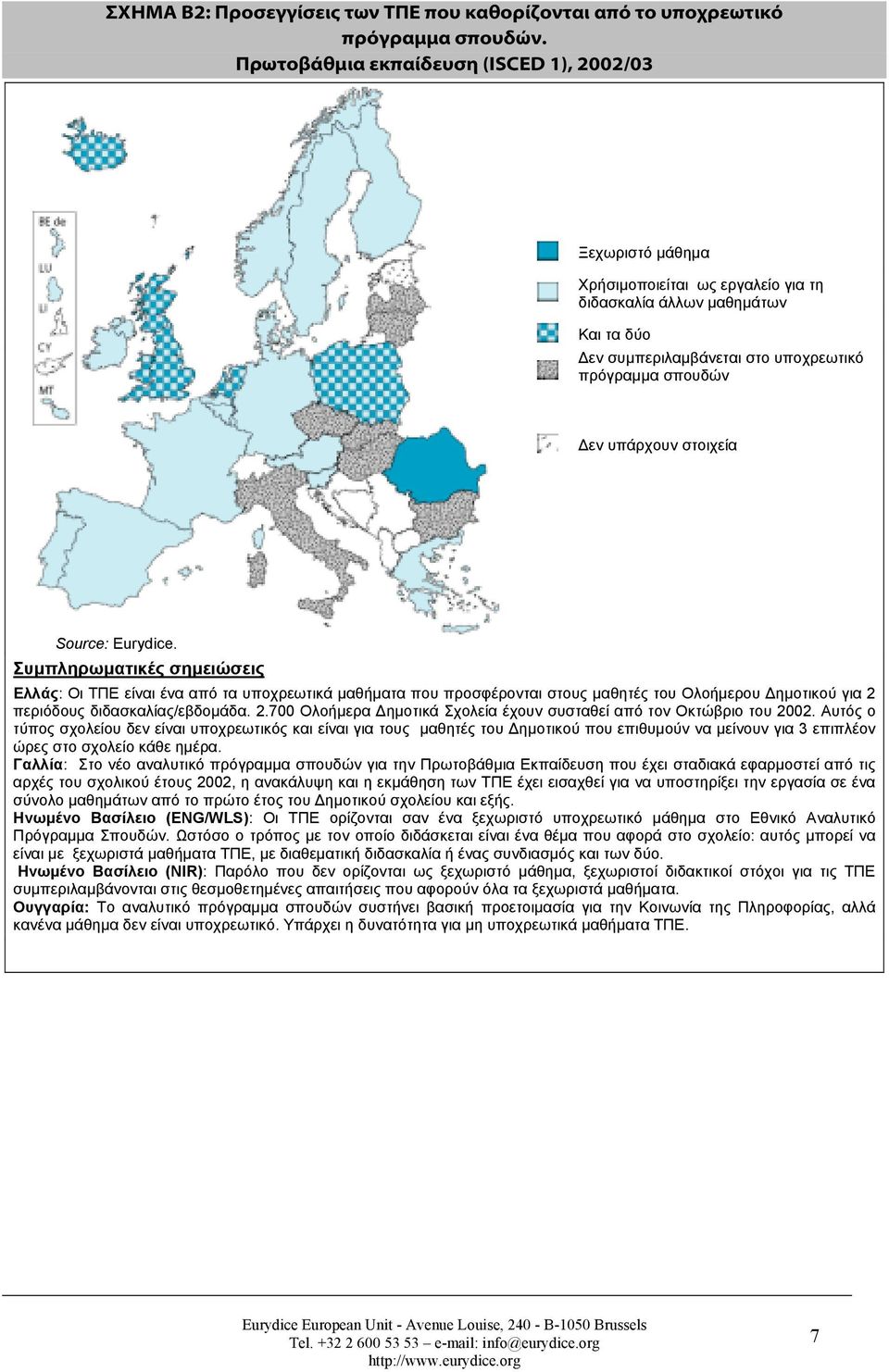 στοιχεία Source: Eurydice. Συµπληρωµατικές σηµειώσεις Ελλάς: Οι ΤΠΕ είναι ένα από τα υποχρεωτικά µαθήµατα που προσφέρονται στους µαθητές του Ολοήµερου ηµοτικού για 2 