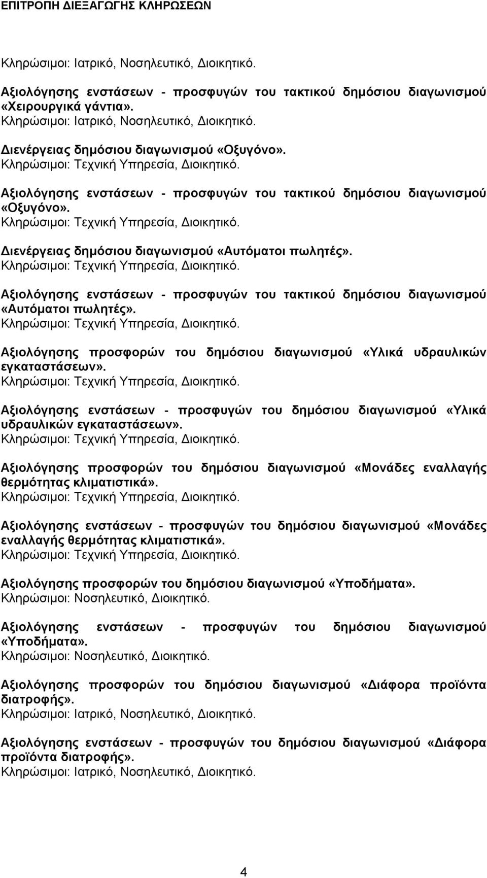 Αξιολόγησης προσφορών του δημόσιου διαγωνισμού «Μονάδες εναλλαγής θερμότητας κλιματιστικά». Αξιολόγησης ενστάσεων - προσφυγών του δημόσιου διαγωνισμού «Μονάδες εναλλαγής θερμότητας κλιματιστικά».