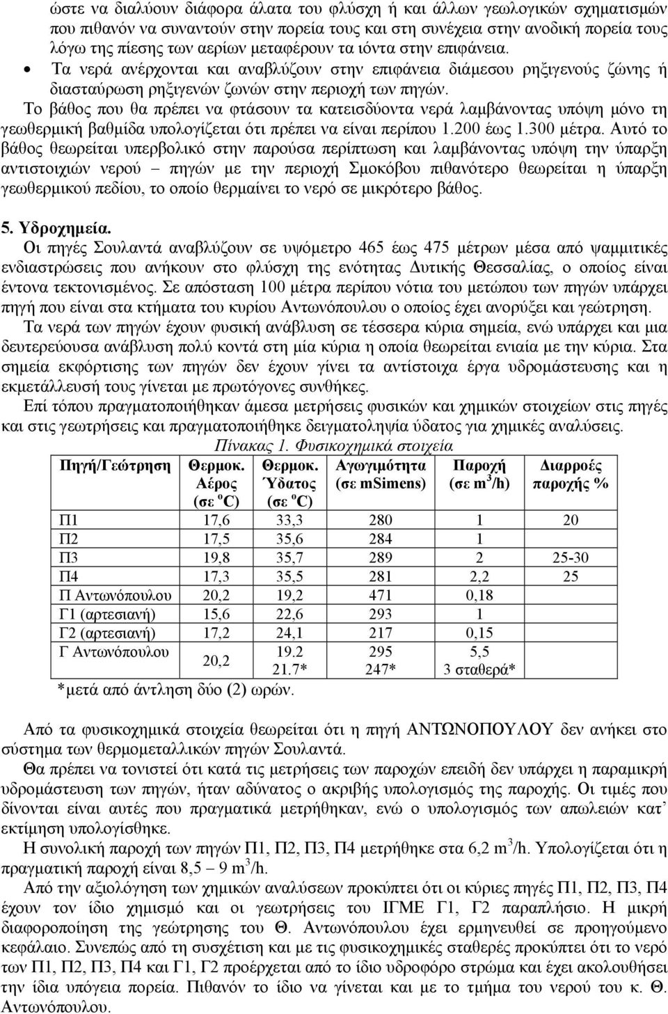 Το βάθος που θα πρέπει να φτάσουν τα κατεισδύοντα νερά λαμβάνοντας υπόψη μόνο τη γεωθερμική βαθμίδα υπολογίζεται ότι πρέπει να είναι περίπου 1.200 έως 1.300 μέτρα.