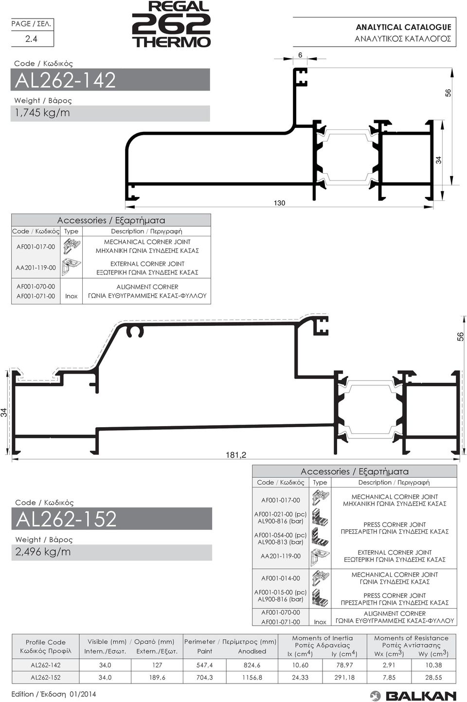 ΣΥΝΔΕΣΗΣ ΚΑΣΑΣ EXTERNAL CORNER JOINT ΕΞΩΤΕΡΙΚΗ ΓΩΝΙΑ ΣΥΝΔΕΣΗΣ ΚΑΣΑΣ ALIGNMENT CORNER ΓΩΝΙΑ ΕΥΘΥΓΡΑΜΜΙΣΗΣ ΚΑΣΑΣ-ΦΥΛΛΟΥ 34 56 181, Type Description / Περιγραφή AL6-15,496 kg/m AF001-017-00 AF001-01-00