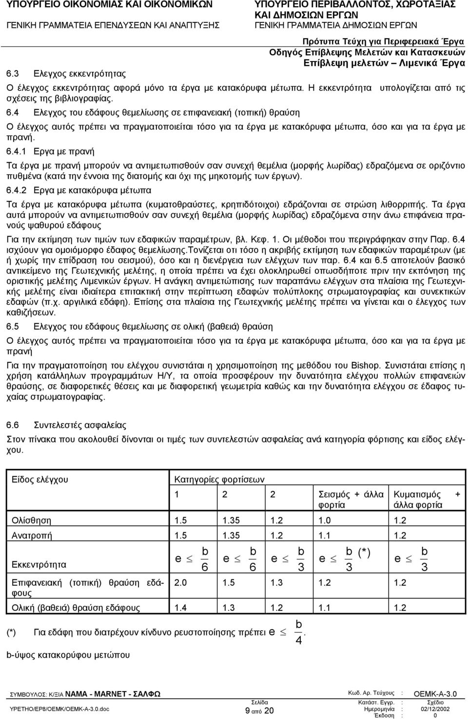 6.4.2 Εργα µε κατακόρυφα µέτωπα Τα έργα µε κατακόρυφα µέτωπα (κυµατοθραύστες, κρηπιδότοιχοι) εδράζονται σε στρώση λιθορριπής.