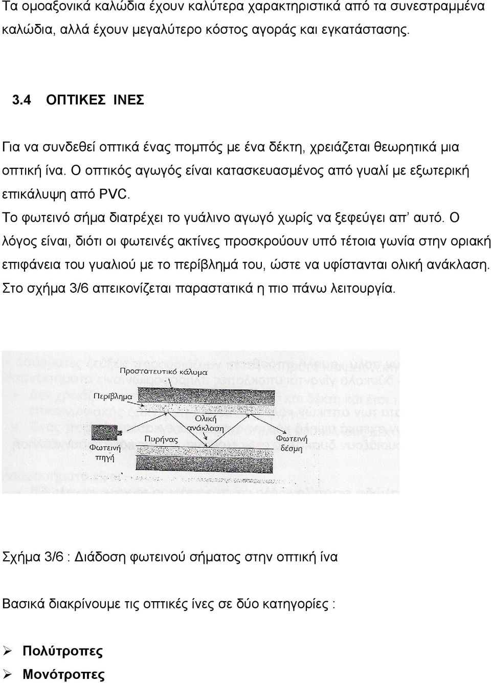 Το φωτεινό σήμα διατρέχει το γυάλινο αγωγό χωρίς να ξεφεύγει απ αυτό.