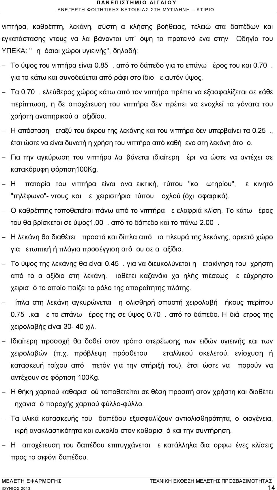 για το κάτω και συνοδεύεται από ράφι στο ίδιο με αυτόν ύψος. Τα 0.70μ.