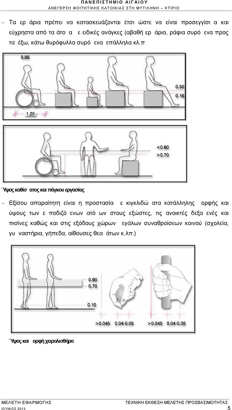 π Ύψος καθίσματος και πάγκου εργασίας Εξίσου απαραίτητη είναι η προστασία με κιγκλιδώματα κατάλληλης μορφής και ύψους των εμποδιζόμενων