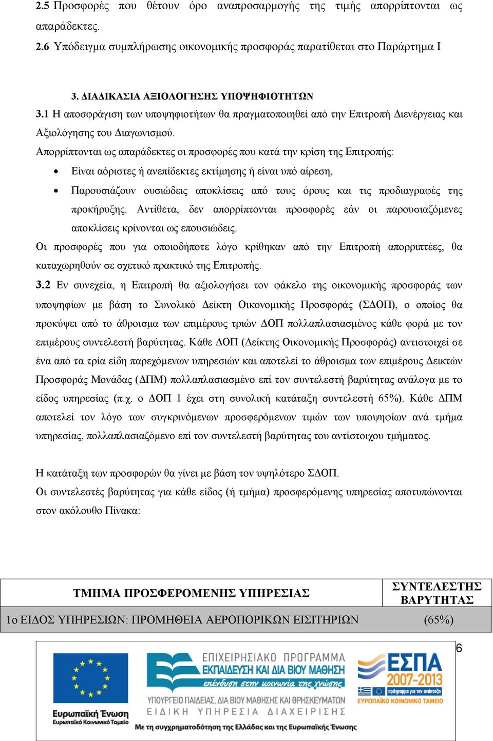 Απορρίπτονται ως απαράδεκτες οι προσφορές που κατά την κρίση της Επιτροπής: Είναι αόριστες ή ανεπίδεκτες εκτίμησης ή είναι υπό αίρεση, Παρουσιάζουν ουσιώδεις αποκλίσεις από τους όρους και τις