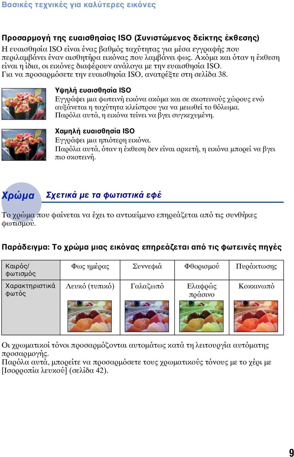 Υψηλή ευαισθησία ISO Εγγράφει μια φωτεινή εικόνα ακόμα και σε σκοτεινούς χώρους ενώ αυξάνεται η ταχύτητα κλείστρου για να μειωθεί το θόλωμα. Παρόλα αυτά, η εικόνα τείνει να βγει συγκεχυμένη.