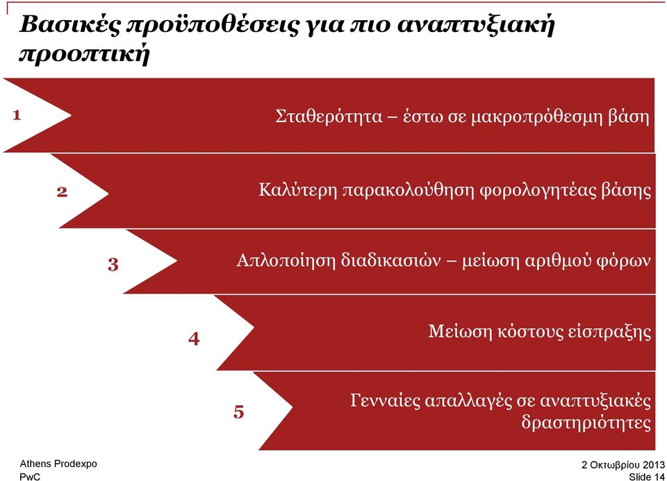 διαδικασιών μείωση αριθμού φόρων 4 Μείωση κόστους είσπραξης 5 Γενναίες