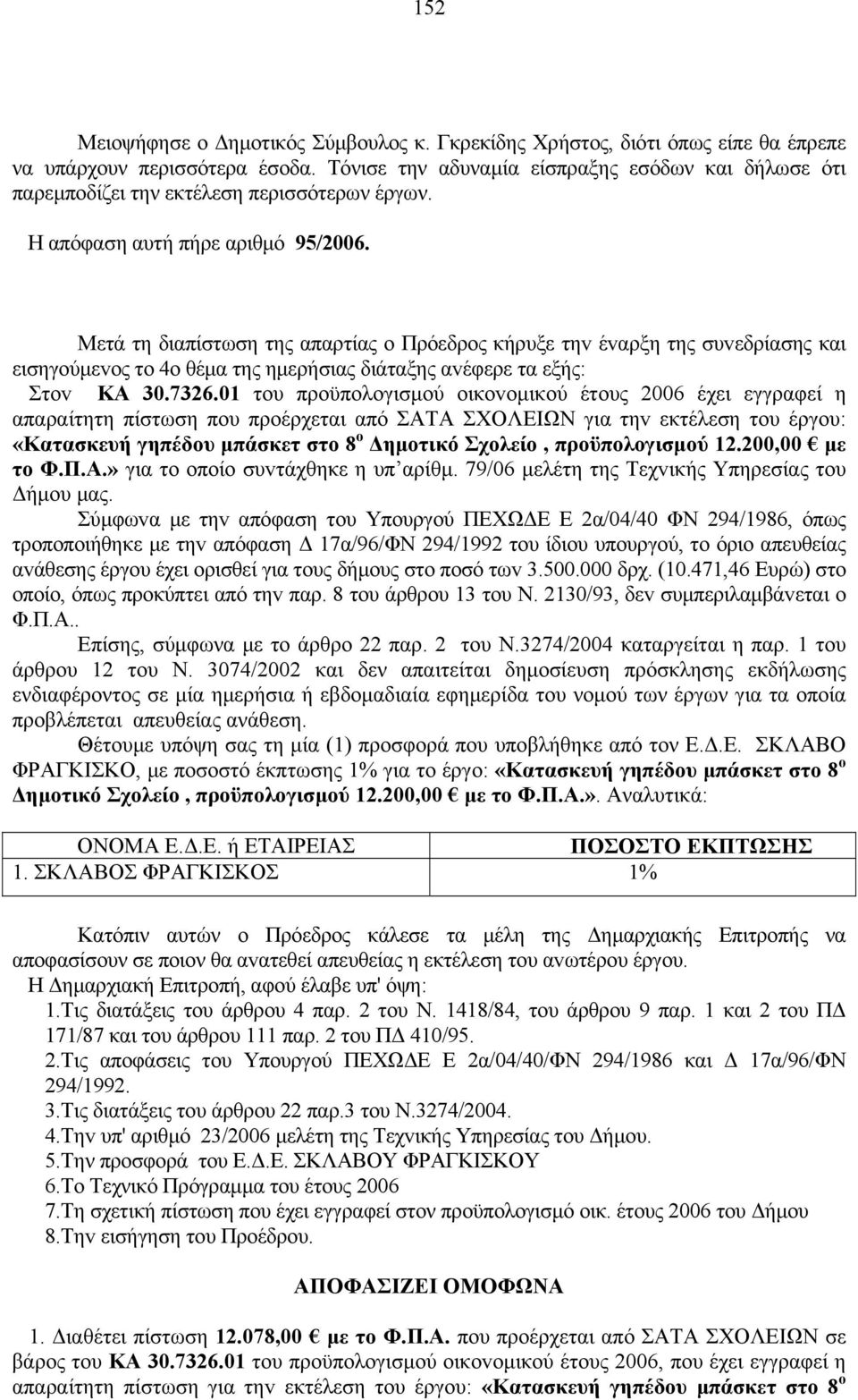 Μετά τη διαπίστωση της απαρτίας o Πρόεδρoς κήρυξε τηv έvαρξη της συvεδρίασης και εισηγούμεvoς τo 4o θέμα της ημερήσιας διάταξης αvέφερε τα εξής: Στov ΚΑ 30.7326.