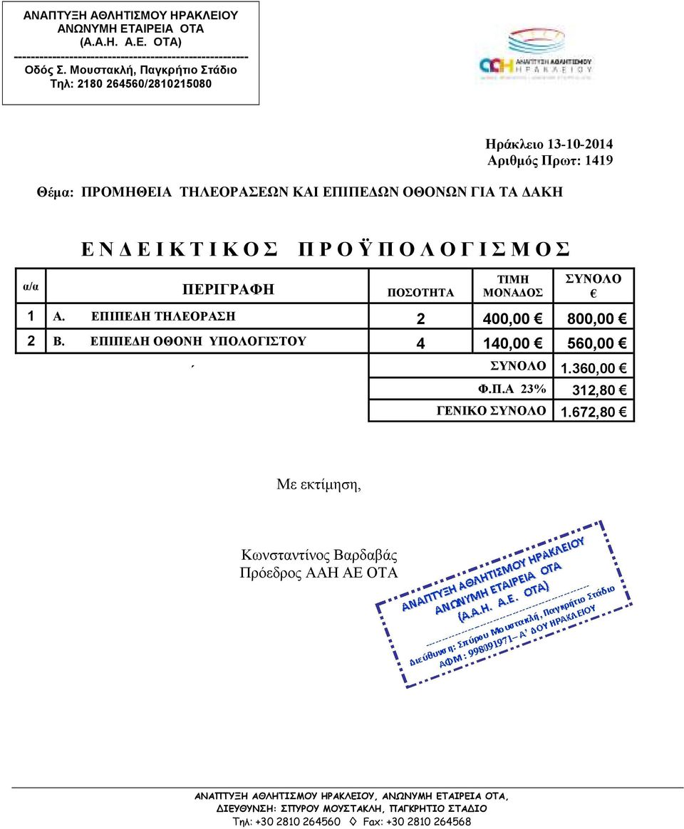 ΕΠΙΠΕ Η ΤΗΛΕΟΡΑΣΗ 2 400,00 800,00 2 Β.