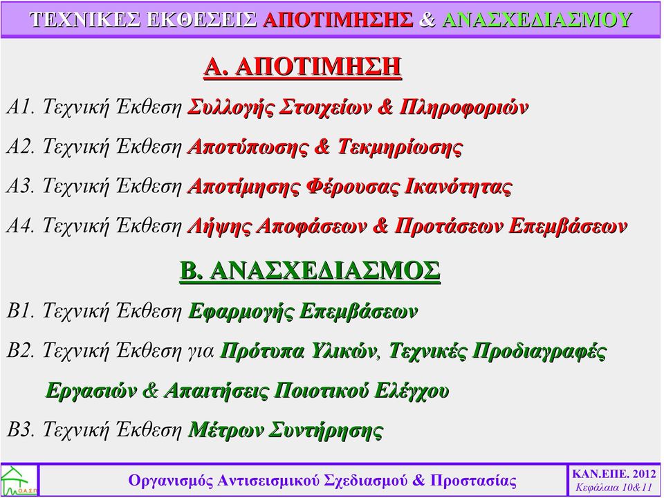 Τεχνική Έκθεση Λήψης Αποφάσεων & Προτάσεων Επεμβάσεων Β. ΑΝΑΣΧΕΔΙΑΣΜΟΣ Β1. Τεχνική Έκθεση Εφαρμογής Επεμβάσεων Β2.