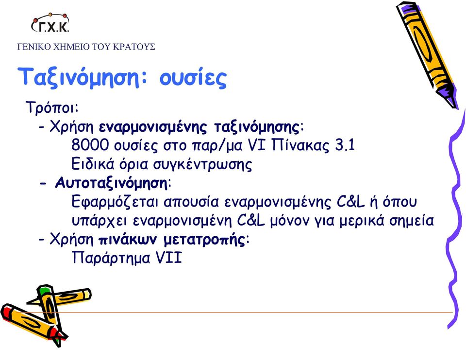 1 Ειδικά όρια συγκέντρωσης - Αυτοταξινόμηση: Εφαρμόζεται απουσία