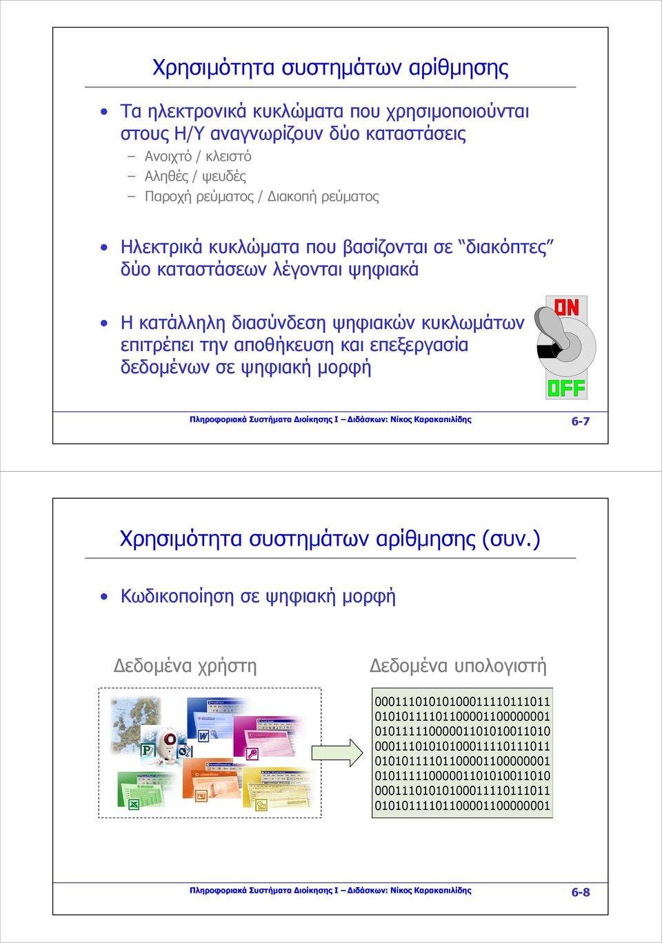 Συστήματα Διοίκησης Ι Διδάσκων: Νίκος Καρακαπιλίδης 6-7 Χρησιμότητα συστημάτων αρίθμησης (συν.