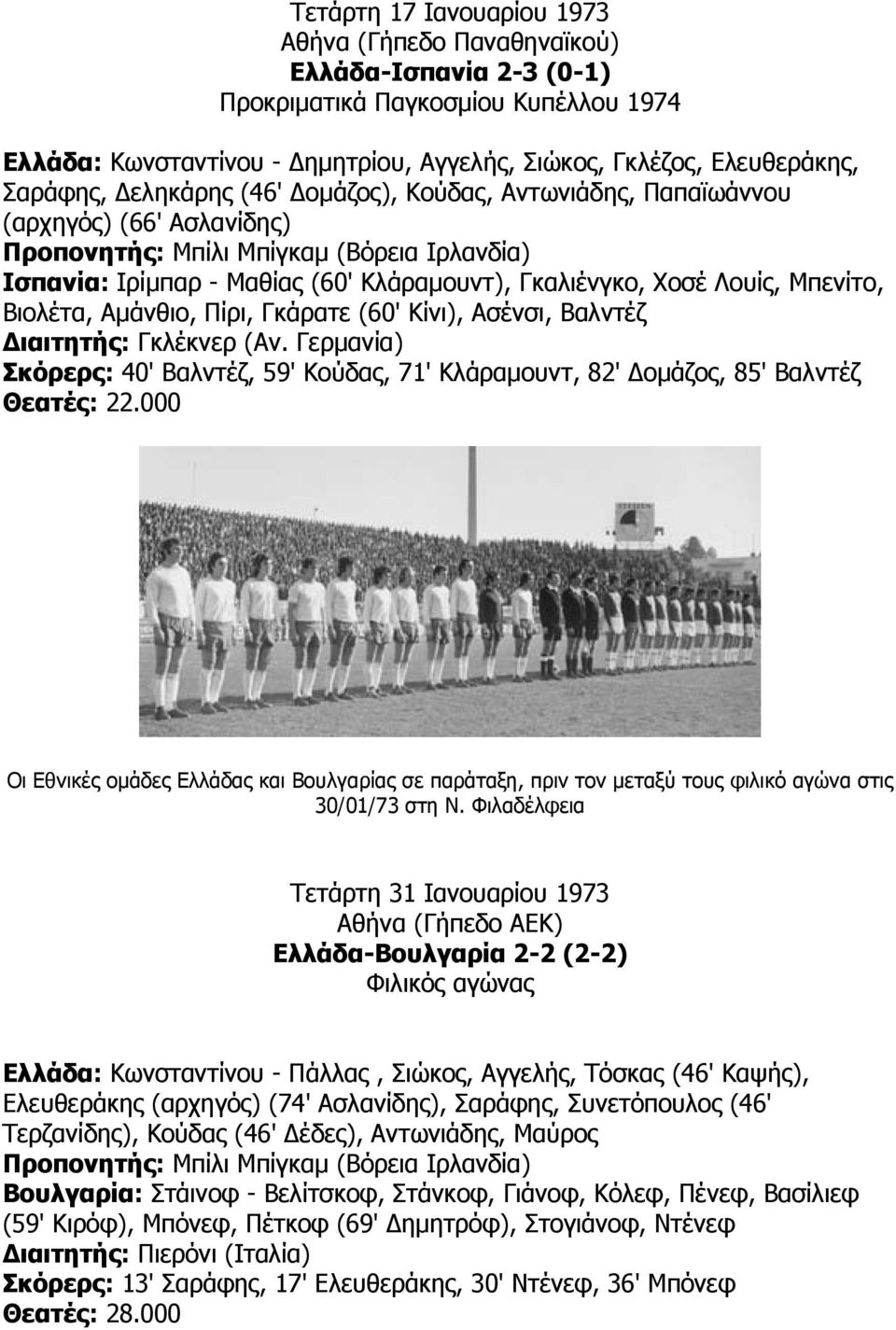 Μπενίτο, Βιολέτα, Αµάνθιο, Πίρι, Γκάρατε (60' Κίνι), Ασένσι, Βαλντέζ ιαιτητής: Γκλέκνερ (Αν. Γερµανία) Σκόρερς: 40' Βαλντέζ, 59' Κούδας, 71' Κλάραµουντ, 82' οµάζος, 85' Βαλντέζ Θεατές: 22.