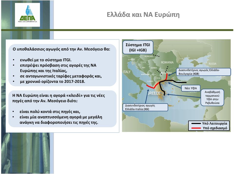 χρονικό ορίζοντα το 2017-2018. Η ΝΑ Ευρώπη είναι η αγορά «κλειδί» για τις νέες πηγές από την Αν.