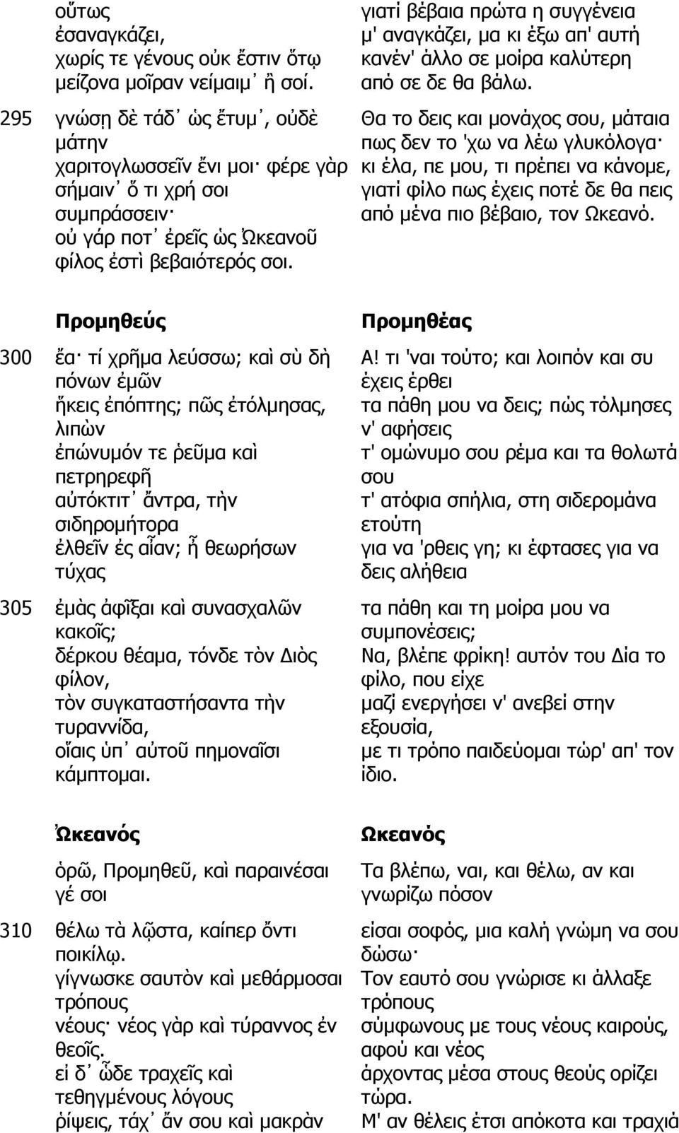 γιατί βέβαια πρώτα η συγγένεια µ' αναγκάζει, µα κι έξω απ' αυτή κανέν' άλλο σε µοίρα καλύτερη από σε δε θα βάλω.