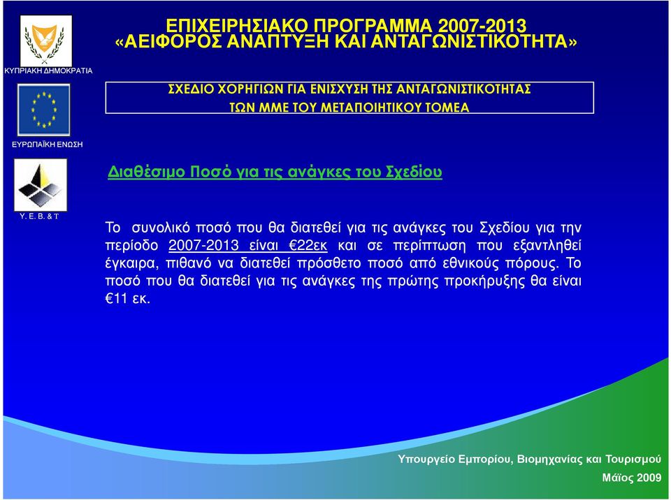 πουθα διατεθεί για τις ανάγκες του Σχεδίου για την περίοδο 2007-2013 2013 είναι 22 22εκ και σε περίπτωση που εξαντληθεί