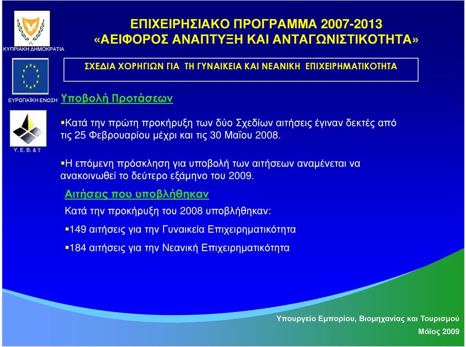 τις 30 Μαΐου 2008. Η επόµενη πρόσκληση για υποβολή των αιτήσεων αναµένεται να ανακοινωθεί το δεύτερο εξάµηνο του 2009.