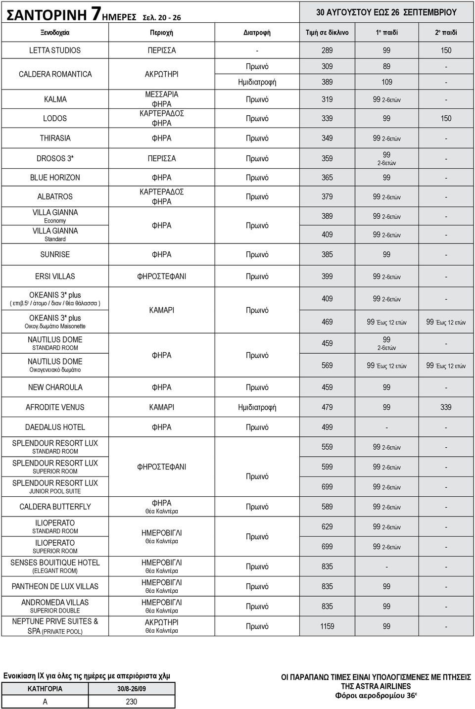 ΠΕΡΙΣΣΑ 359 26ετών BLUE HORIZON 365 379 26ετών 389 26ετών 409 26ετών SUNRISE 385 ERSI VILLAS 3 26ετών 409 26ετών 469 459