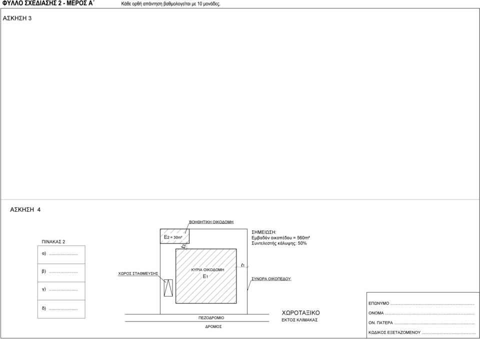 50% β)... ΧΩΡΟΣ ΣΤΑΘΜΕΥΣΗΣ ΚΥΡΙΑ ΟΙΚΟΔΟΜΗ E1 l1 ΣΥΝΟΡΑ ΟΙΚΟΠΕΔΟΥ γ)... δ).