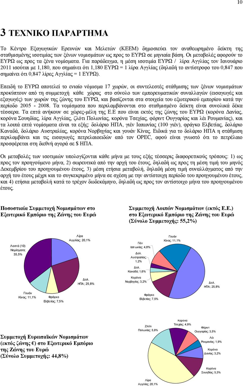 Για παράδειγμα, η μέση ισοτιμία ΕΥΡΩ / λίρα Αγγλίας τον Ιανουάριο 2011 ισούται με 1,180, που σημαίνει ότι 1,180 ΕΥΡΩ = 1 λίρα Αγγλίας (δηλαδή το αντίστροφο του 0,847 που σημαίνει ότι 0,847 λίρες