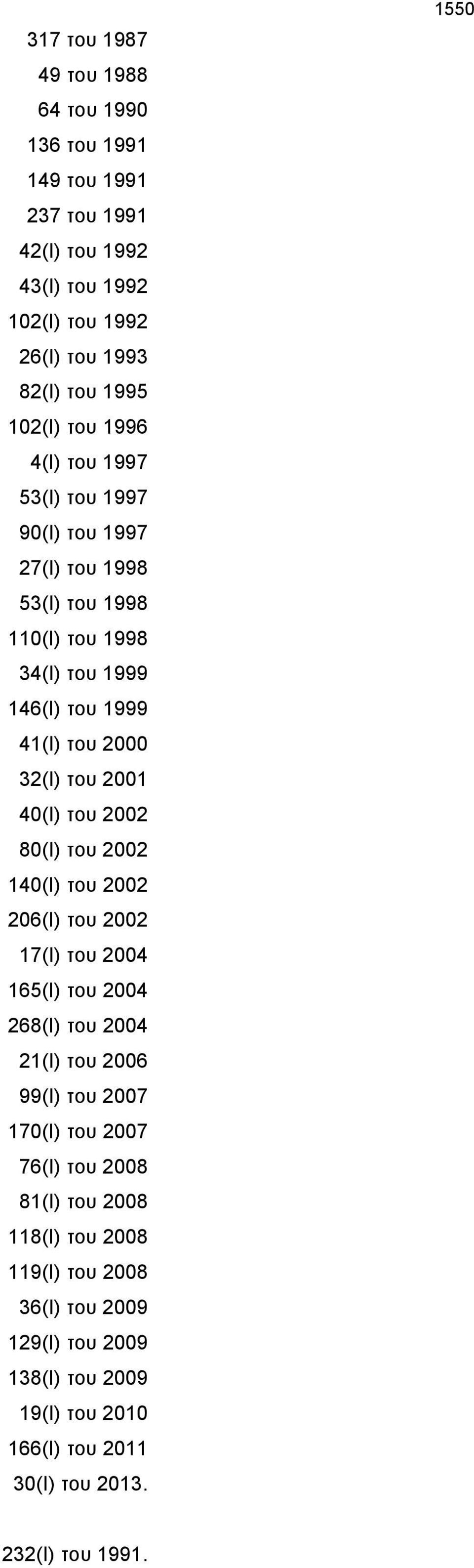του 2002 80(Ι) του 2002 140(Ι) του 2002 206(Ι) του 2002 17(Ι) του 2004 165(Ι) του 2004 268(Ι) του 2004 21(Ι) του 2006 99(Ι) του 2007 170(Ι) του 2007 76(Ι) του