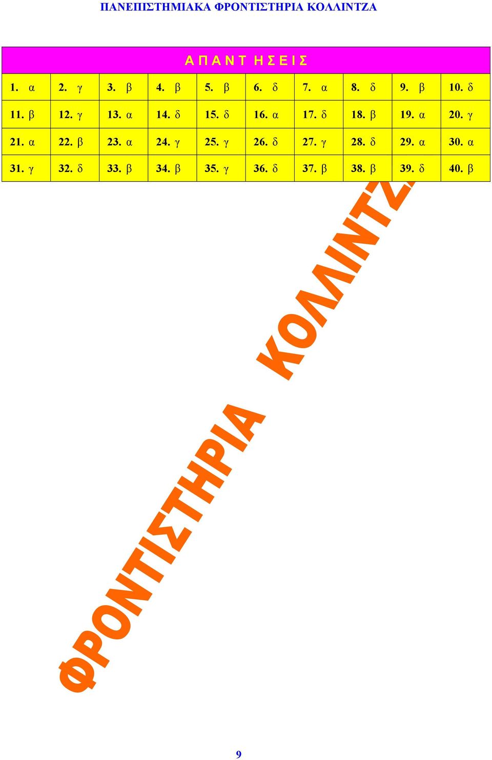 α 20. γ 21. α 22. β 23. α 24. γ 25. γ 26. δ 27. γ 28. δ 29.