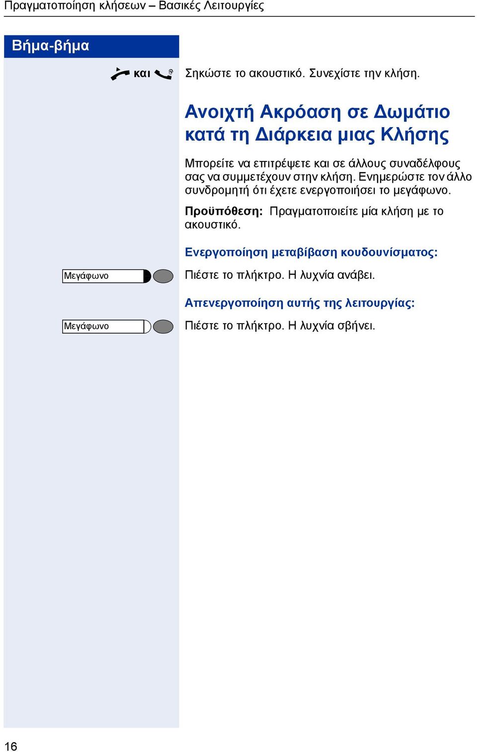 Ενηµερώστε τον άλλο συνδροµητ ότι έχετε ενεργοποισει το µεγάφωνο. Προϋπόθεση: Πραγµατοποιείτε µία κλση µε το ακουστικό.