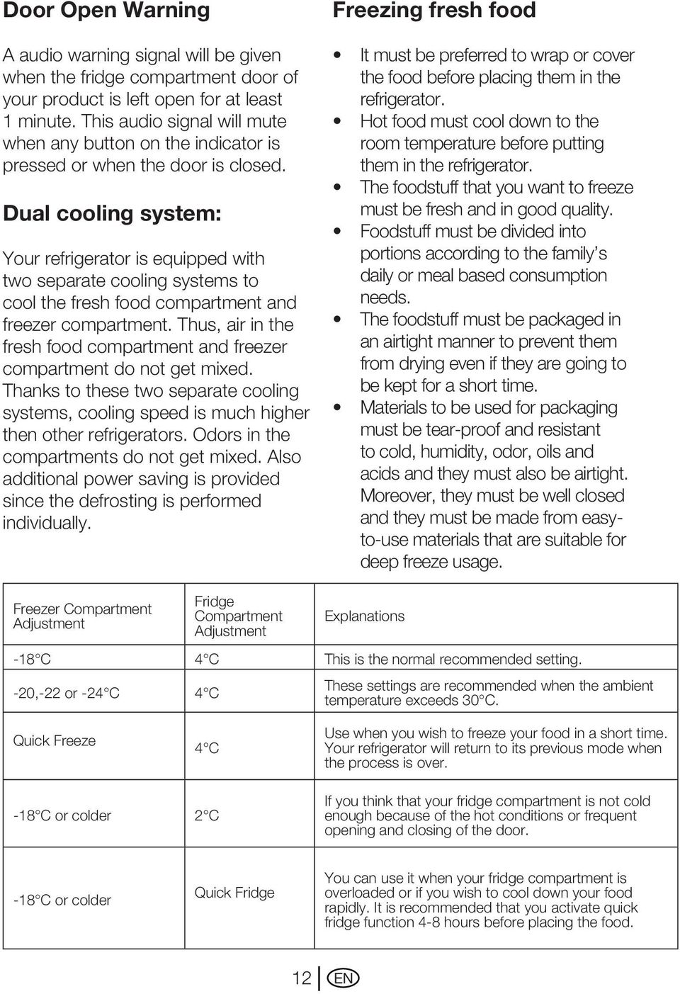 Dual cooling system: Your refrigerator is equipped with two separate cooling systems to cool the fresh food compartment and freezer compartment.