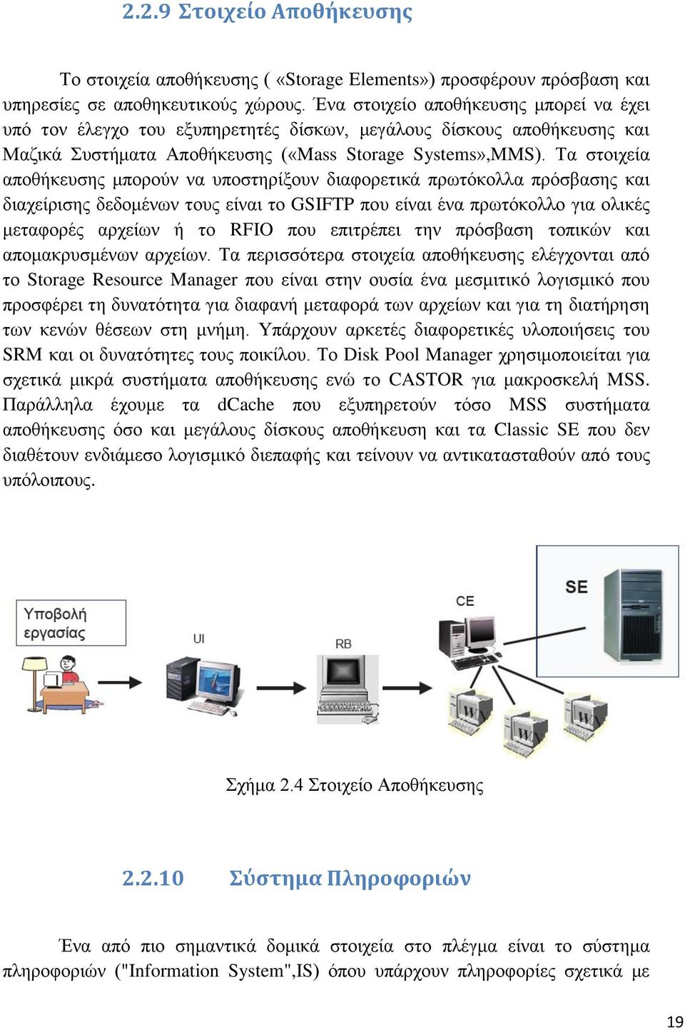 Τα στοιχεία αποθήκευσης μπορούν να υποστηρίξουν διαφορετικά πρωτόκολλα πρόσβασης και διαχείρισης δεδομένων τους είναι το GSIFTP που είναι ένα πρωτόκολλο για ολικές μεταφορές αρχείων ή το RFIO που