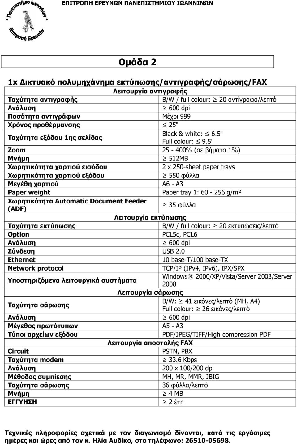 5" Zoom 25-400% (σε βήµατα 1%) Μνήµη 512MB Χωρητικότητα χαρτιού εισόδου 2 x 250-sheet paper trays Χωρητικότητα χαρτιού εξόδου 550 φύλλα Μεγέθη χαρτιού A6 - A3 Paper weight Paper tray 1: 60-256 g/m²