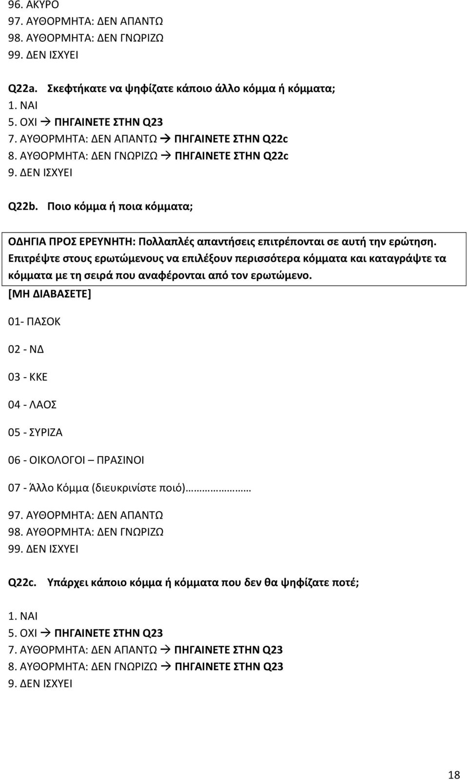 Επιτρέψτε στους ερωτώμενους να επιλέξουν περισσότερα κόμματα και καταγράψτε τα κόμματα με τη σειρά που αναφέρονται από τον ερωτώμενο.